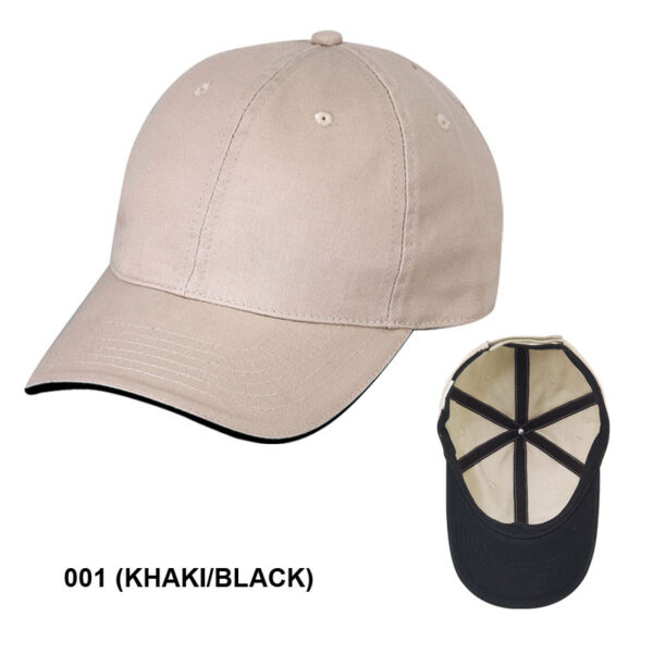 Low Crown (Unconstructed) Chino Cap Washed Twill Cap w/ Sandwich Bill (26202) - Image 2