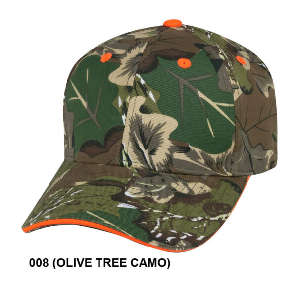 Low Crown (Constructed) 6 Panel Camo Twill Cap w/ Sandwich Bill (29103) - Image 2