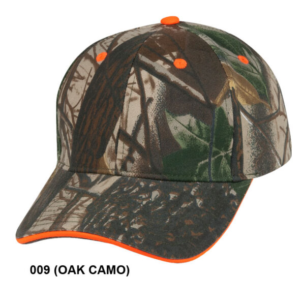 Low Crown (Constructed) 6 Panel Camo Twill Cap w/ Sandwich Bill (29103)