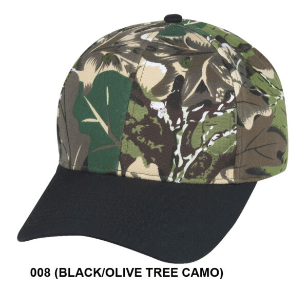 Low Crown (Constructed) 6 Panel Camo Twill Cap w/ Black Bill (29105)