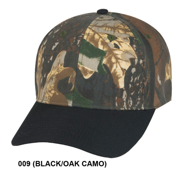Low Crown (Constructed) 6 Panel Camo Twill Cap w/ Black Bill (29105) - Image 2