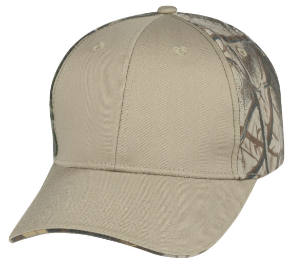 Low Crown (Constructed) Cotton Twill Cap w/ Oak Camo Back & Sandwich (29206) - Image 2